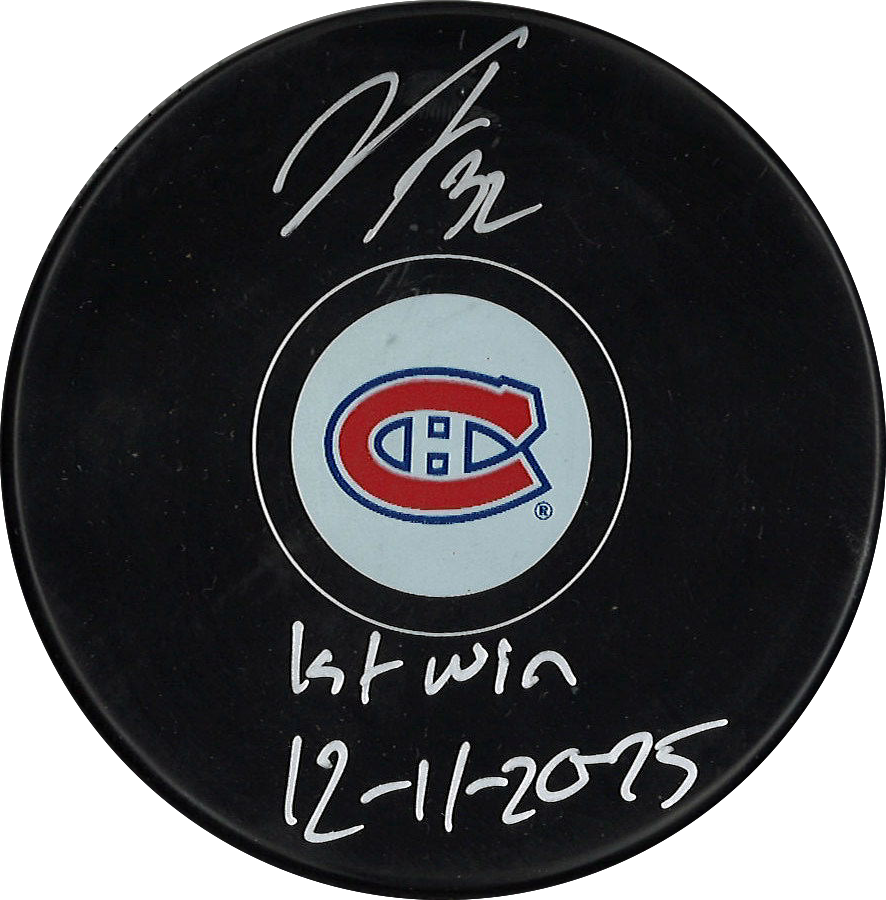 Jacob Fowler autographed Montreal Canadiens puck with inscription