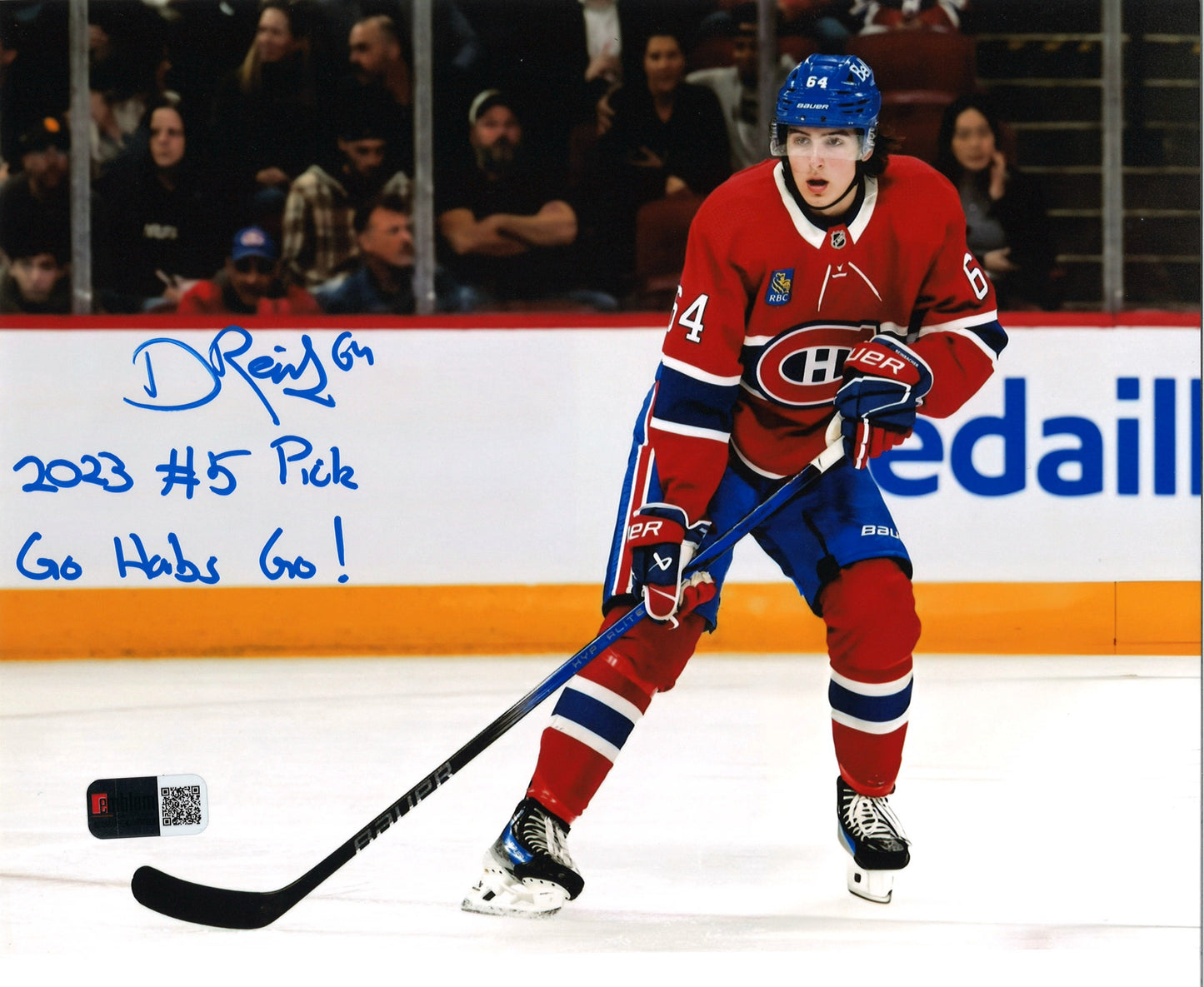 David Reinbacher 8x10 autographed Montreal Canadiens - Action(1)