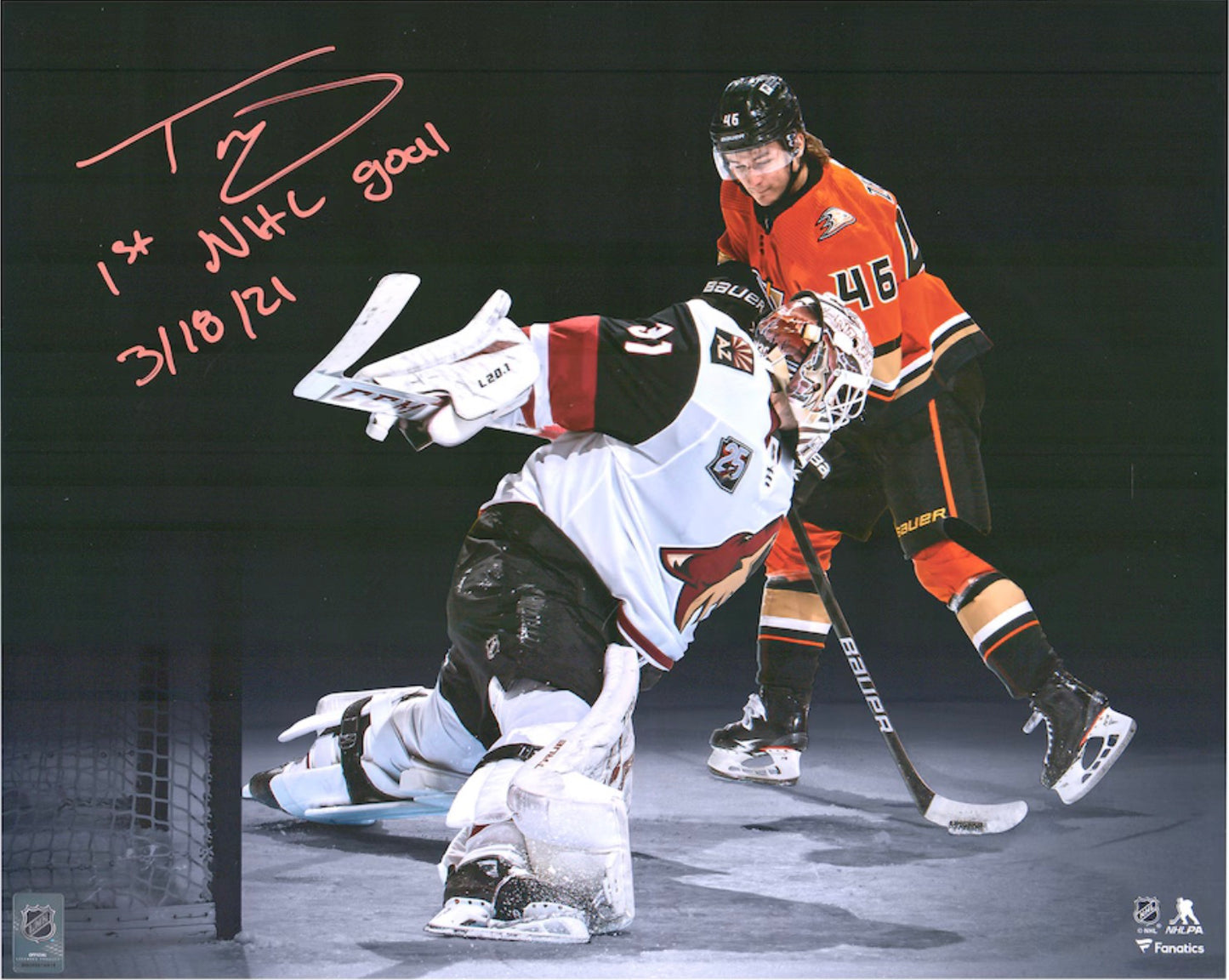 Trevor Zegras photo 16x20 de son premier but dans la NHL avec inscription