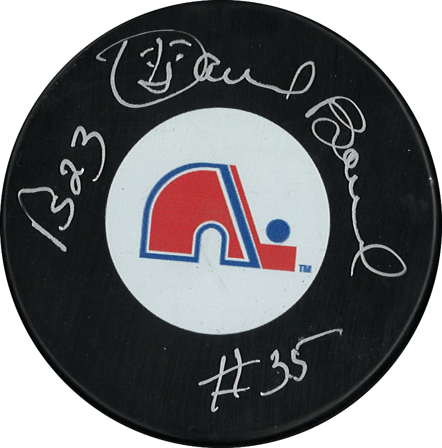 Daniel Bouchard rondelle NHL autographiée des Nordiques de Québec avec inscription