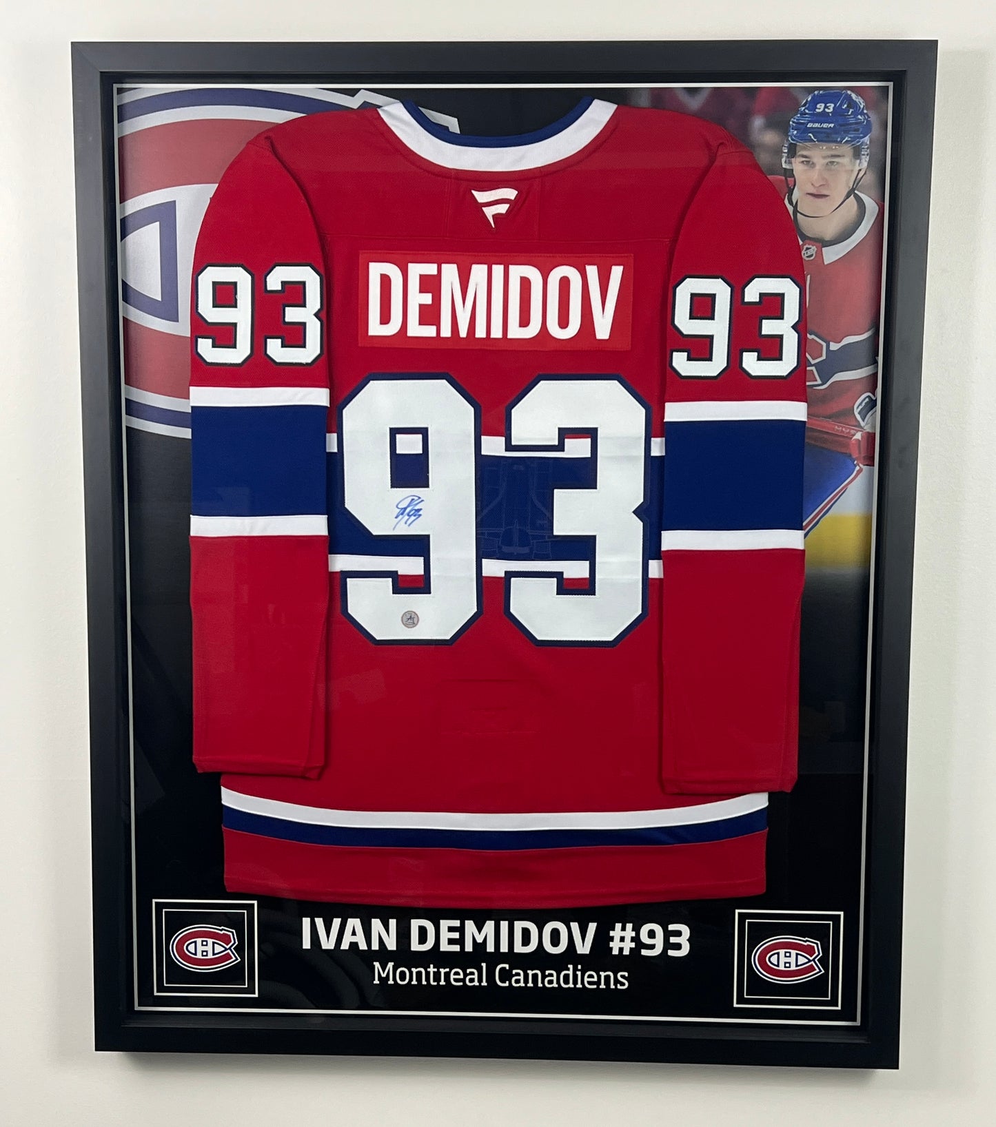 Ivan Demidov framed, screen-printed, and autographed Montreal Canadiens FANATIC PREMIUM jersey