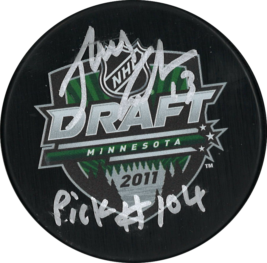 Johnny Gaudreau rondelle autographiée du Repêchage de 2016 avec inscription (Flames de Calgary)