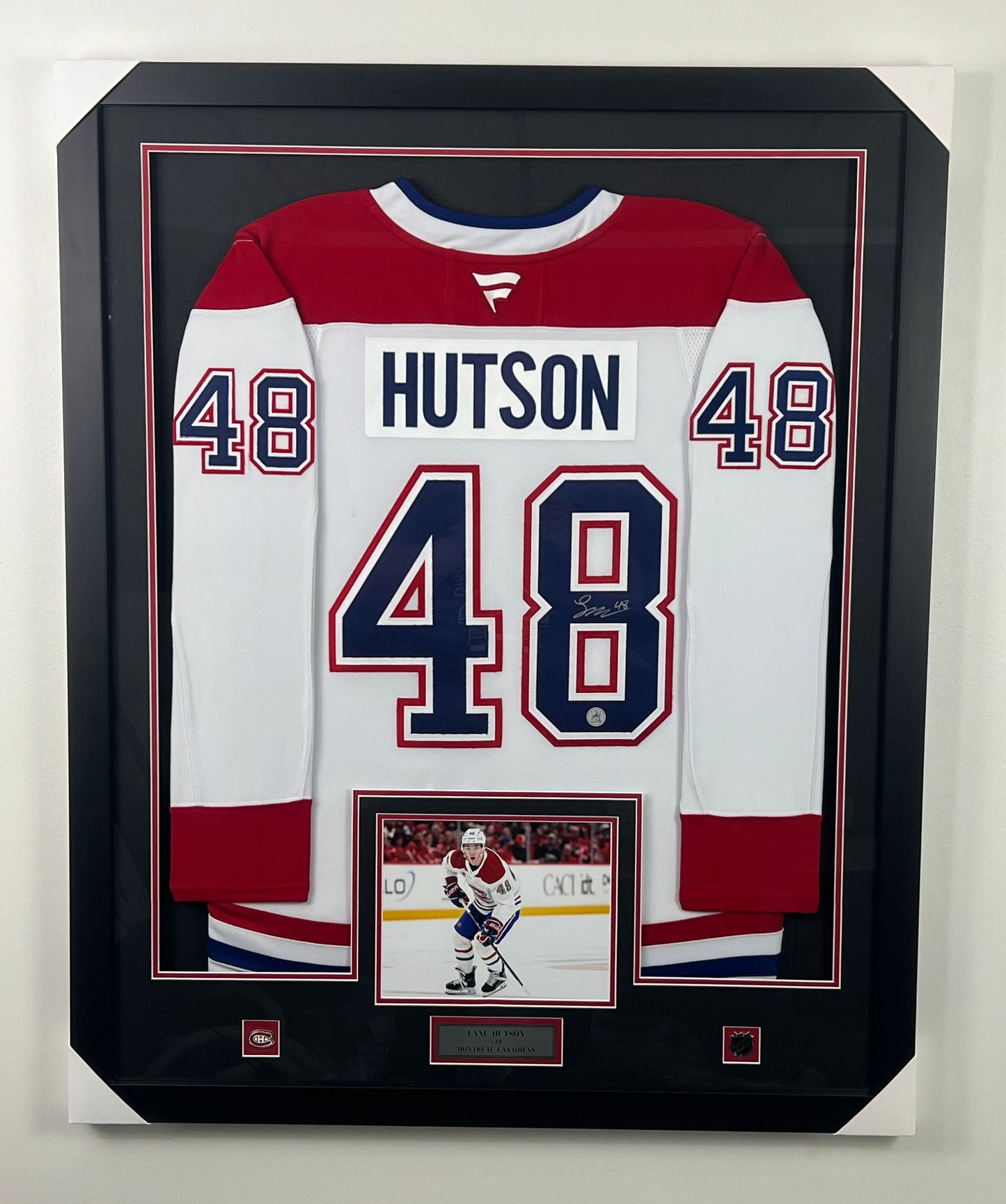 Lane Hutson framed and autographed Montreal Canadiens FANATIC PREMIUM jersey