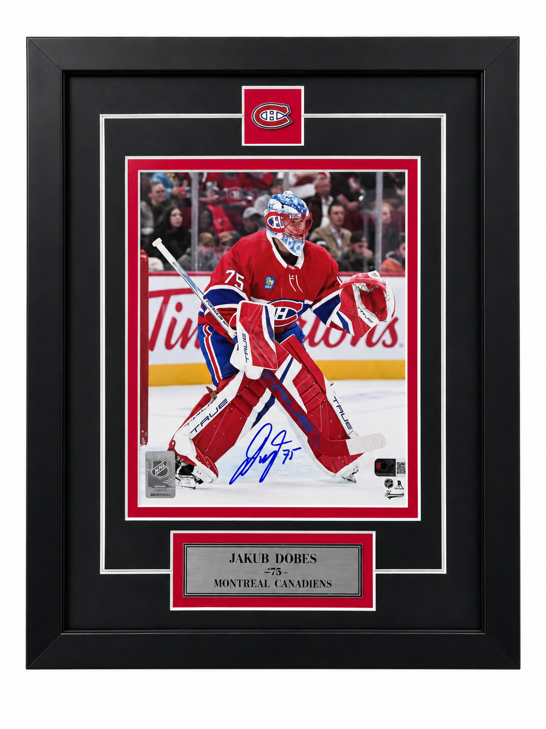 Jakub Dobes 8x10 encadré avec épinglette et plaque des Canadiens de Montréal