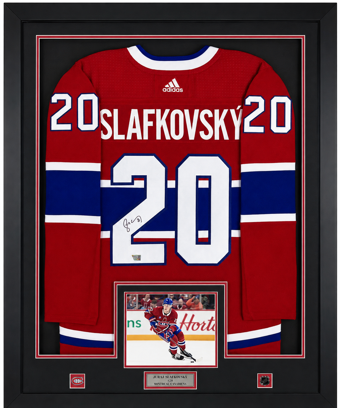 Juraj Slafkovsky gilet Adidas autographié et encadré certifié Fanatics - gilet rouge