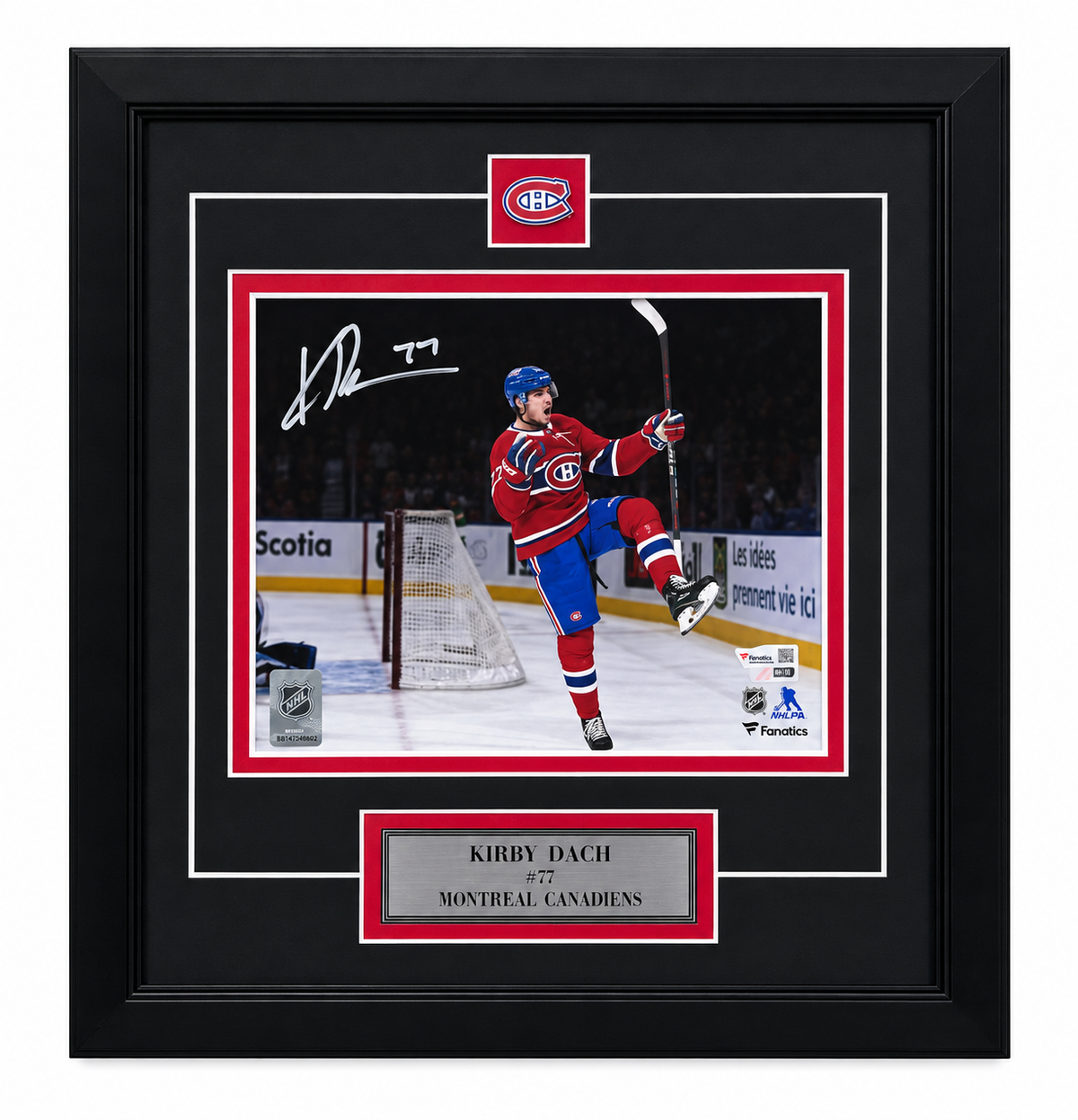 Kirby Dach photo 8x10 encadrée et autographiée du Canadiens de Montréal