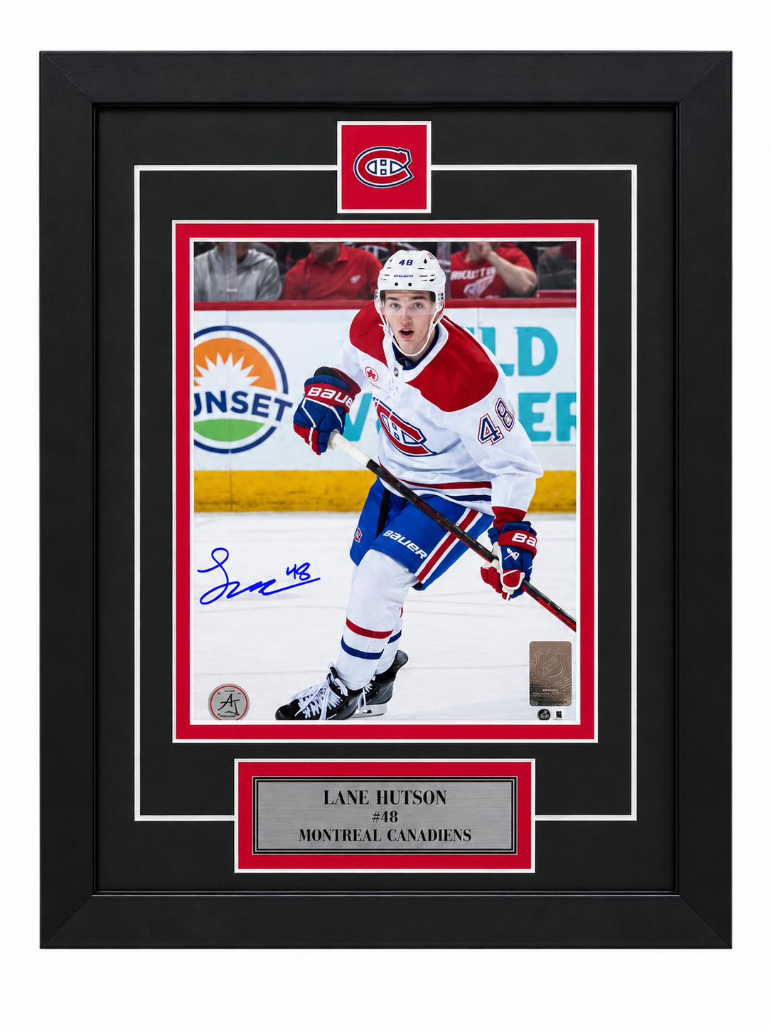 Lane Hutson photo 8x10 encadrée et autographiée du Canadiens de Montréal