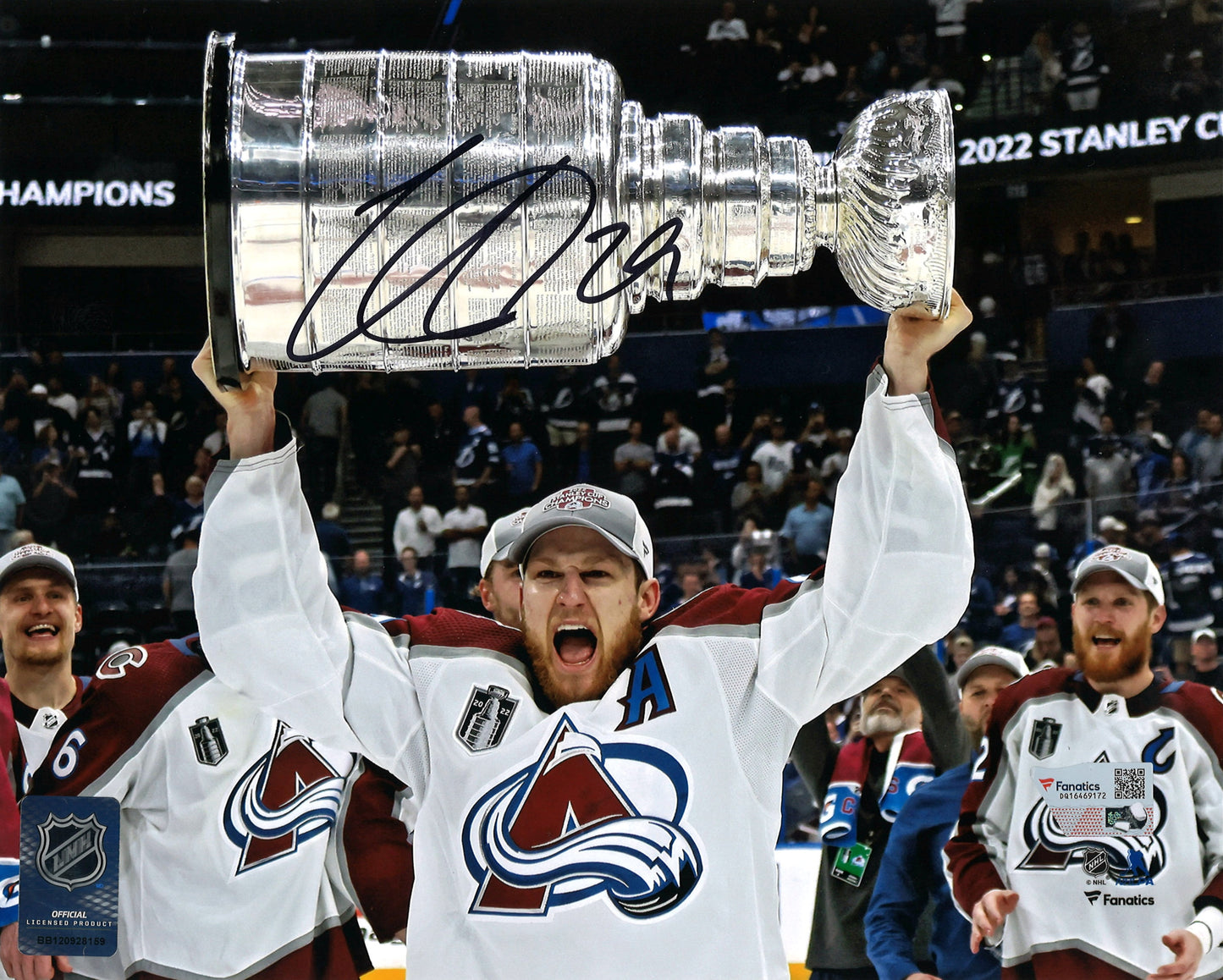 Nathan MacKinnon autographed and certified 8x10 with the Stanley Cup - CHAMPIONS