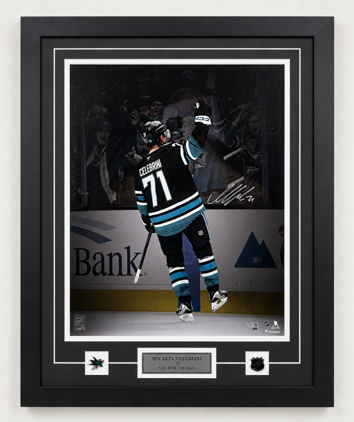 Macklin Celebrini signed, certified and framed San Jose Sharks 16x20 Photo