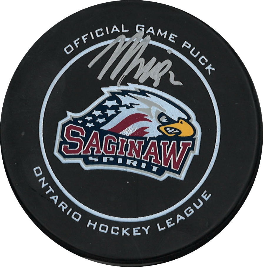 Michael Misa Autographed OHL Saginaw Spirit Puck Certified Upper Deck Authenticated