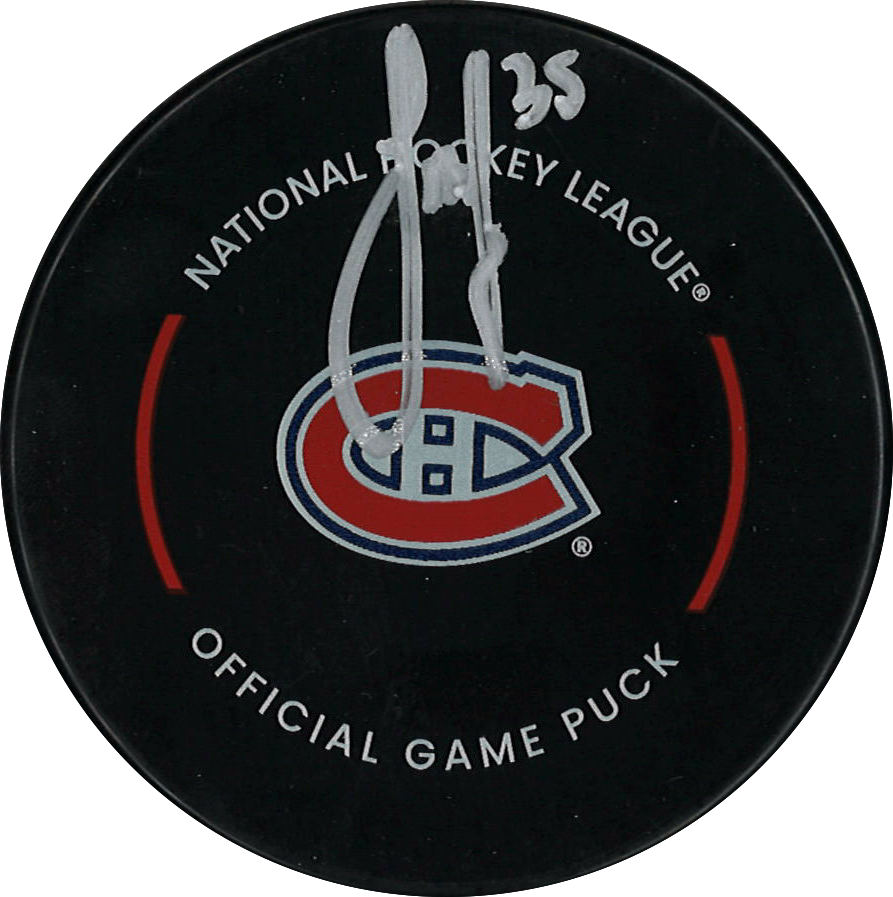 Samuel Montembeault Official NHL Puck Autographed Montreal Canadiens