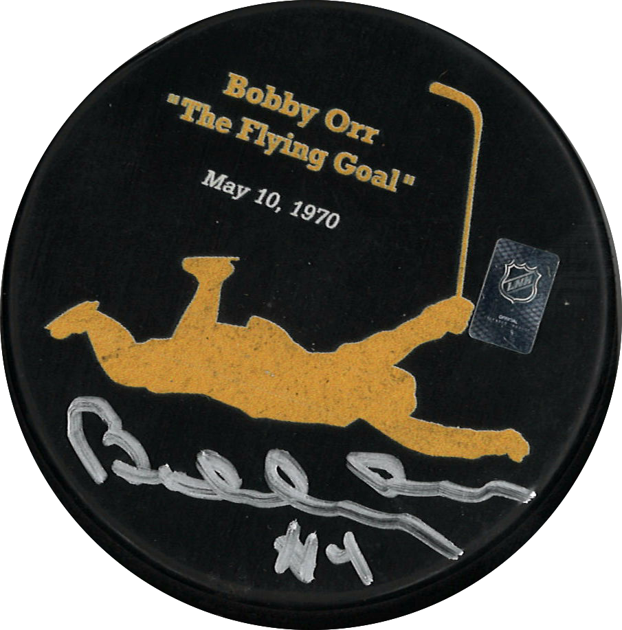Bobby Orr autographed puck from the historic "Flying Goal" May 10, 1970 Boston Bruins