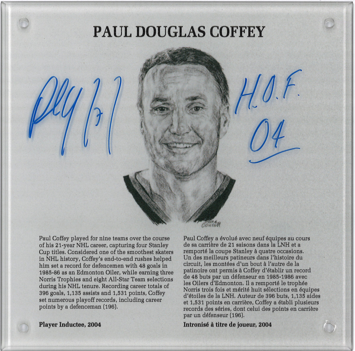 Paul Coffey plaque HOF autographiée et certifiée