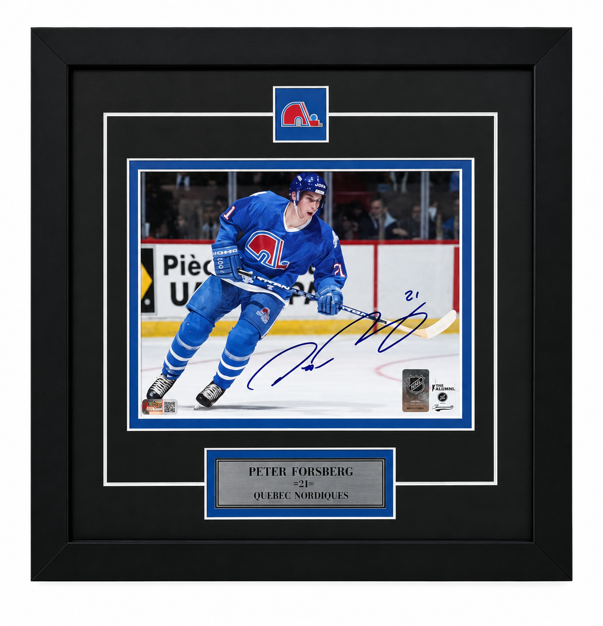 Peter Forsberg photo 8x10 encadrée et autographiée des Nordiques de Québec
