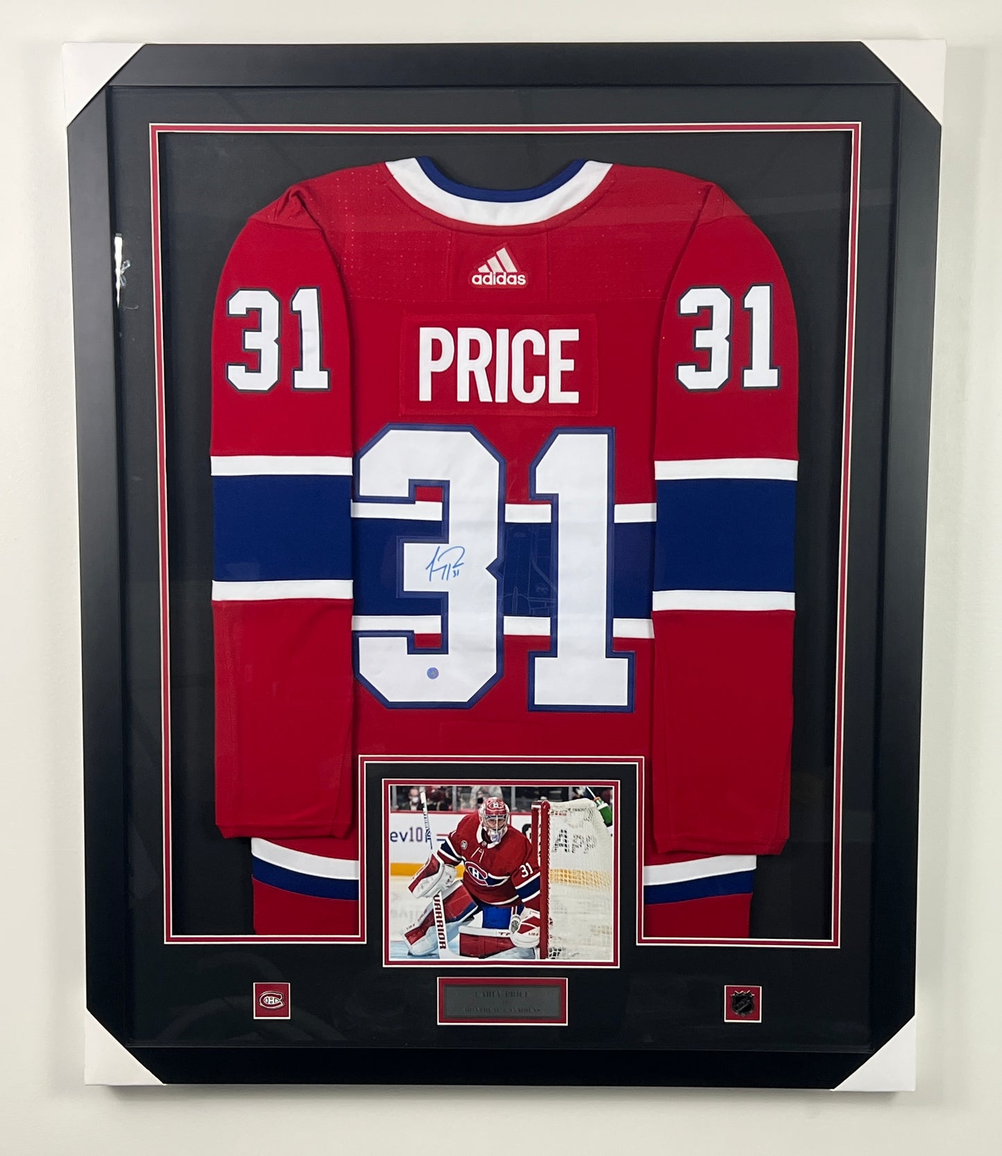 Carey Price gilet autographié et encadré du Canadiens de Montréal