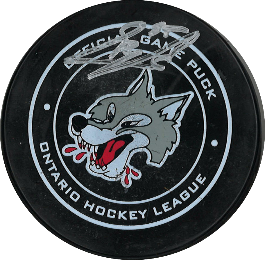 Quinton Byfield autographed puck – Sudbury Wolves (OHL) / Los Angeles Kings (UDA)