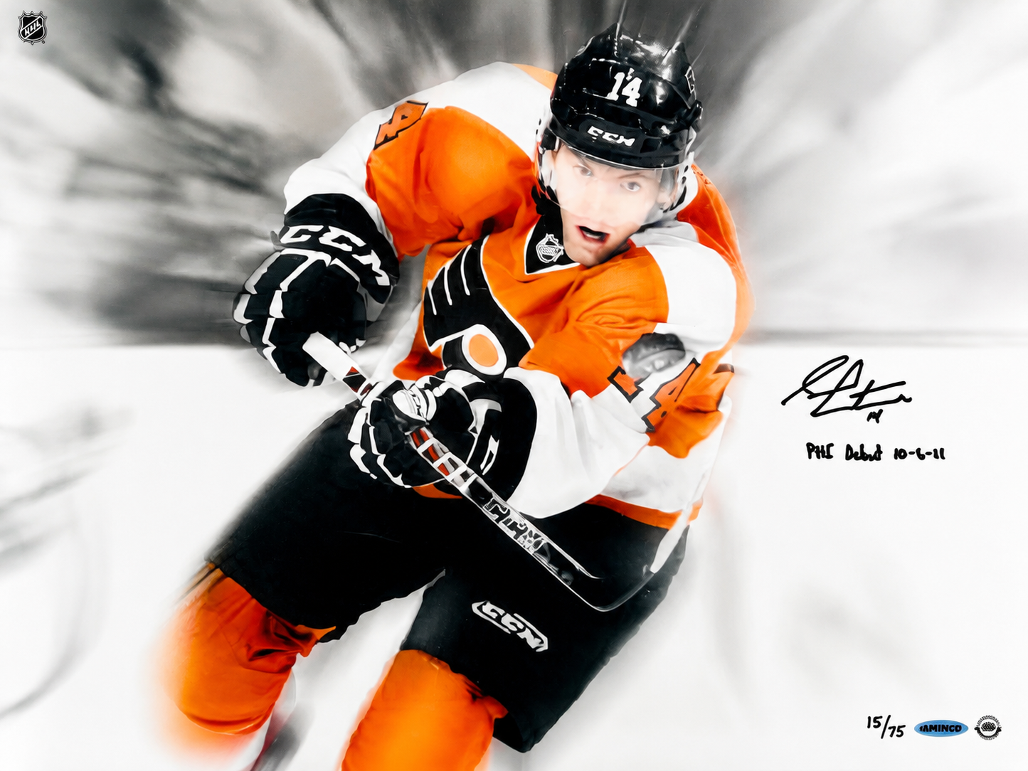 Sean Couturier photo 16x24 autographiée avec inscription certifiée Upper Deck Authenticated