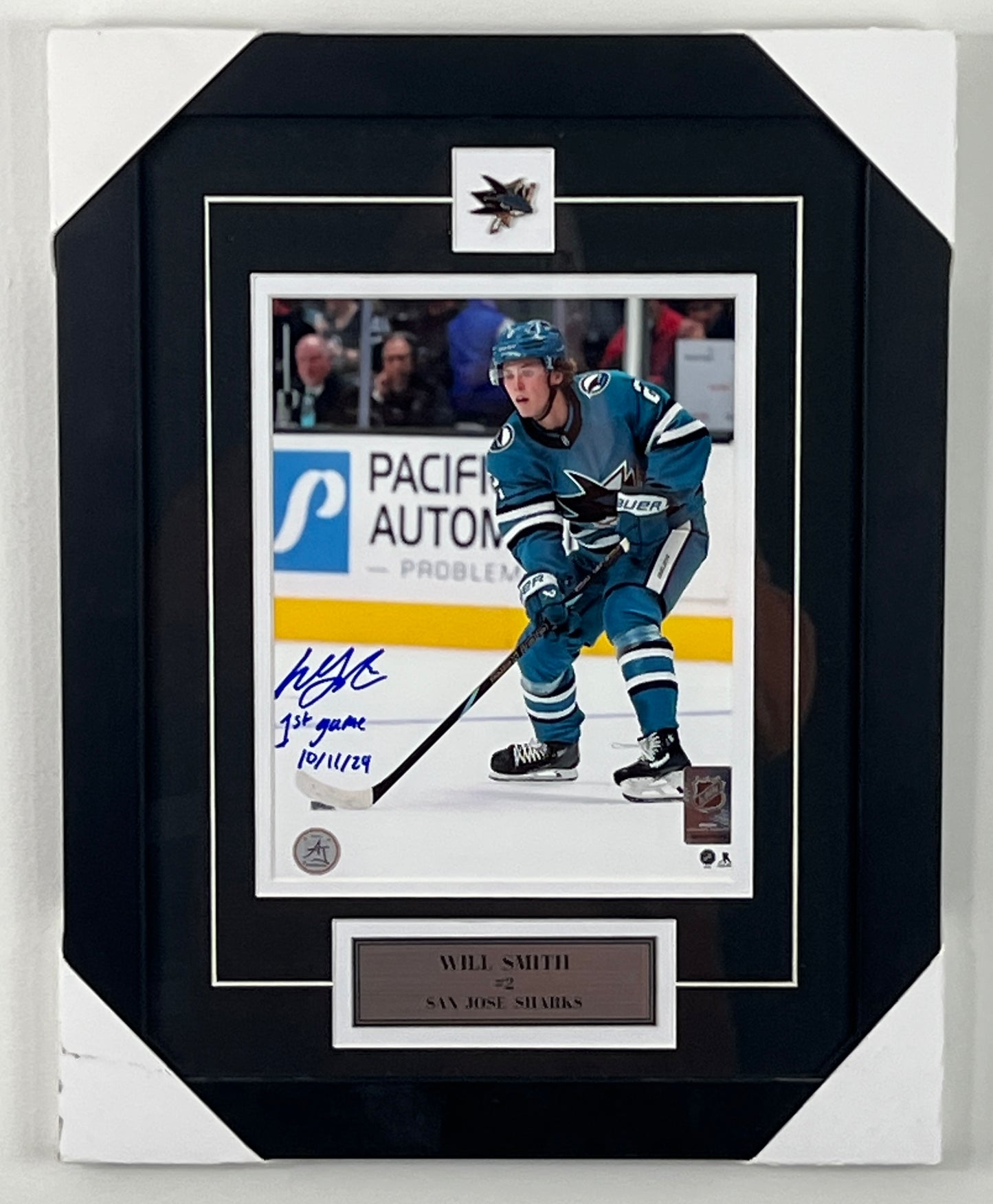 Will Smith 8x10 encadré avec épinglette et plaque des Sharks de SanJose