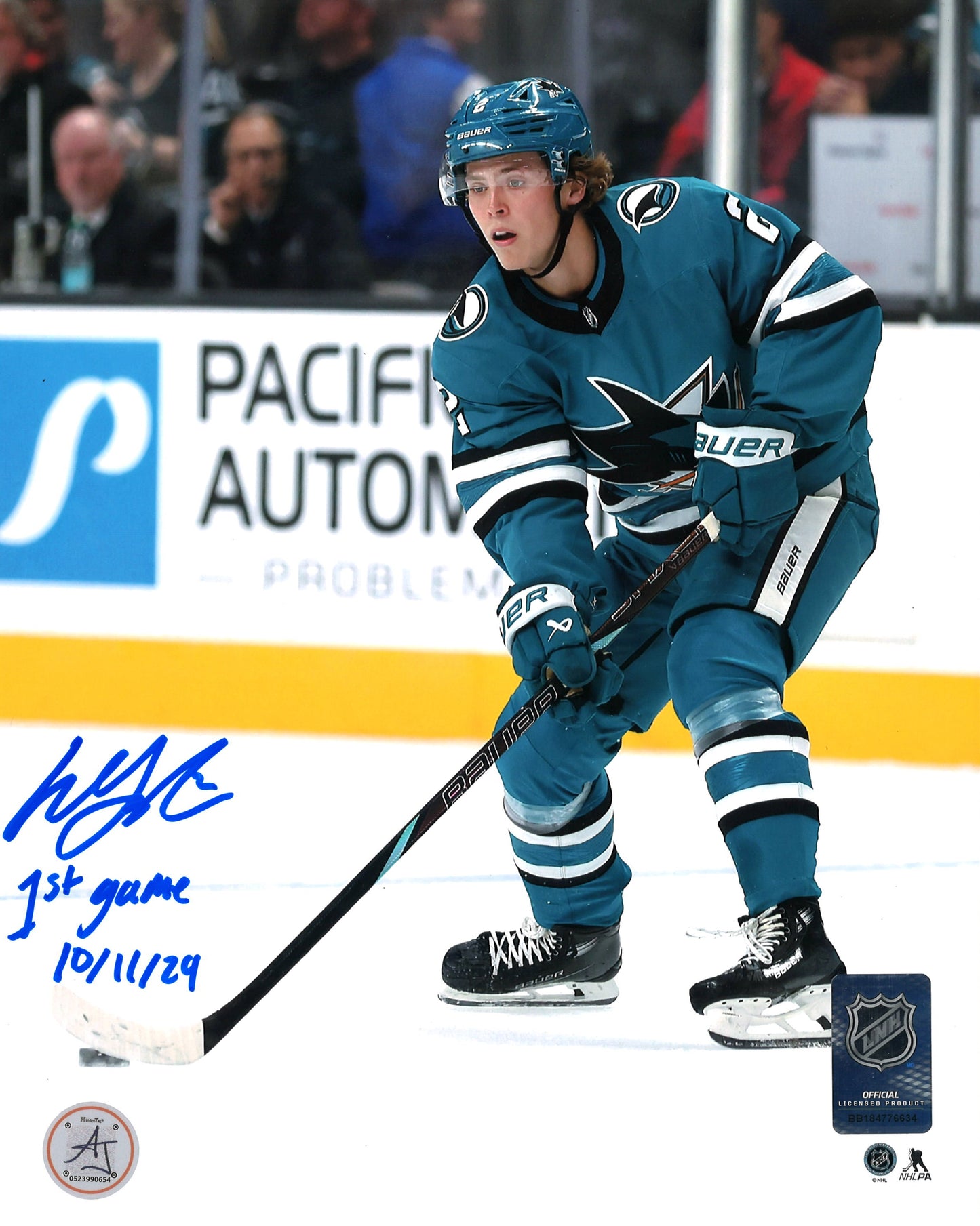 Will Smith autographed 8x10 photo with inscription 1st game 10/11/24 San Jose Sharks