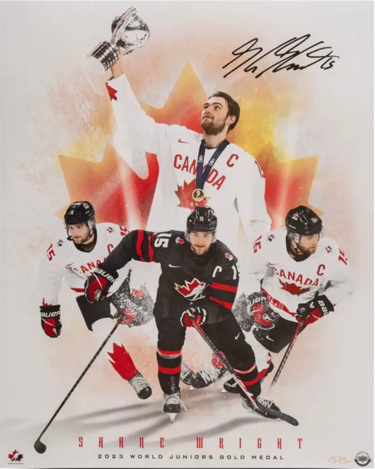 Shane Wright autographed 16x20 photo Team Canada Gold Medal UDA
