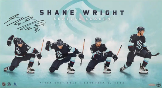 Shane Wright photo 22x12 autographiée "The Wright Time" pour son poremier but dans la NHL