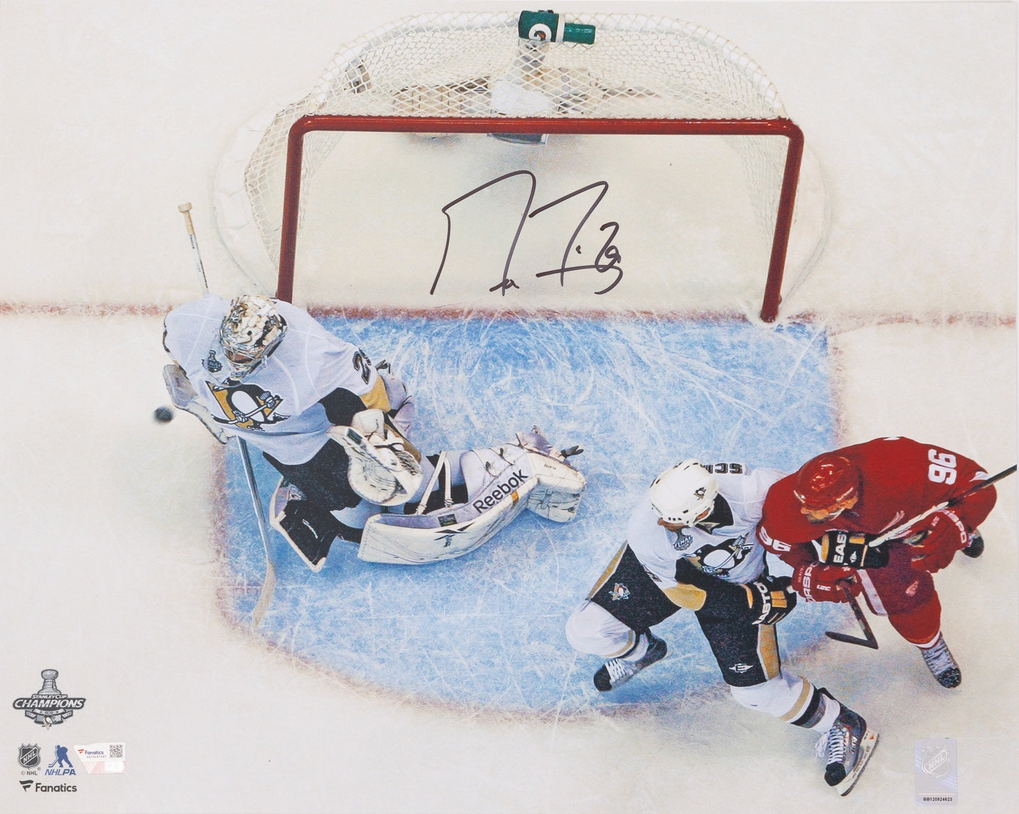 Marc-Andre Fleury photo 16x20 autographiée Arrêt spectaculaire en finale 2009 Penguins de Pittsburgh