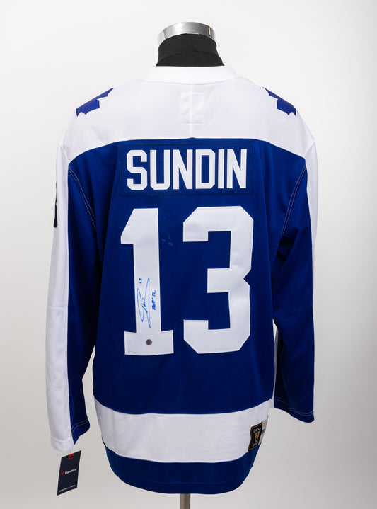 Mats Sundin gilet Fanatics autographié avec inscription HOF 12 Toronto Maple Leafs