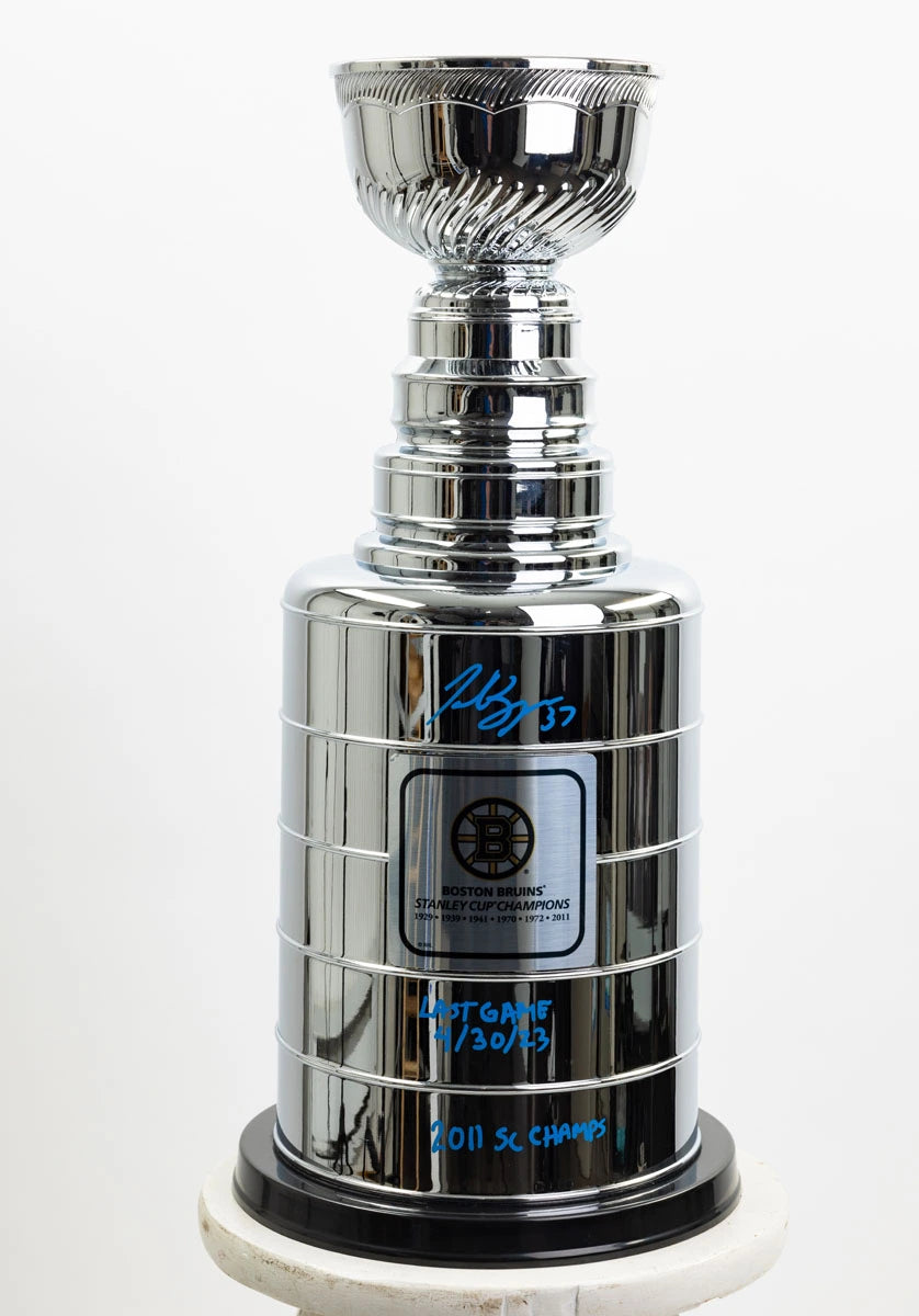 Patrice Bergeron Autographed 25-inch Stanley Cup with 2 Boston Bruins inscriptions