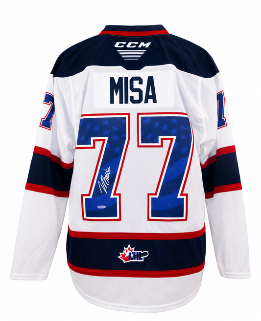 Michael Misa gilet autographié du Spirit de Saginaw de la OHL certifié Upper Deck Authenticated