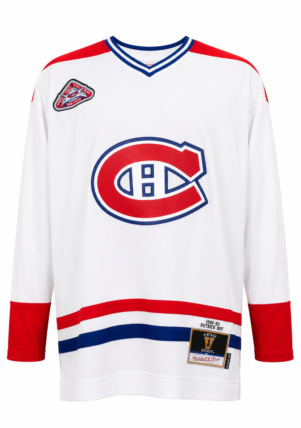 Patrick Roy autographed Mitchell & Ness Montreal Canadiens jersey with 3 X VEZINA TROPHY inscription