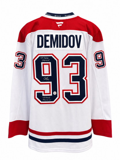 Ivan Demidov gilet Fanatics PREMIUM du Canadiens de Montréal autographié avec 2 inscriptions
