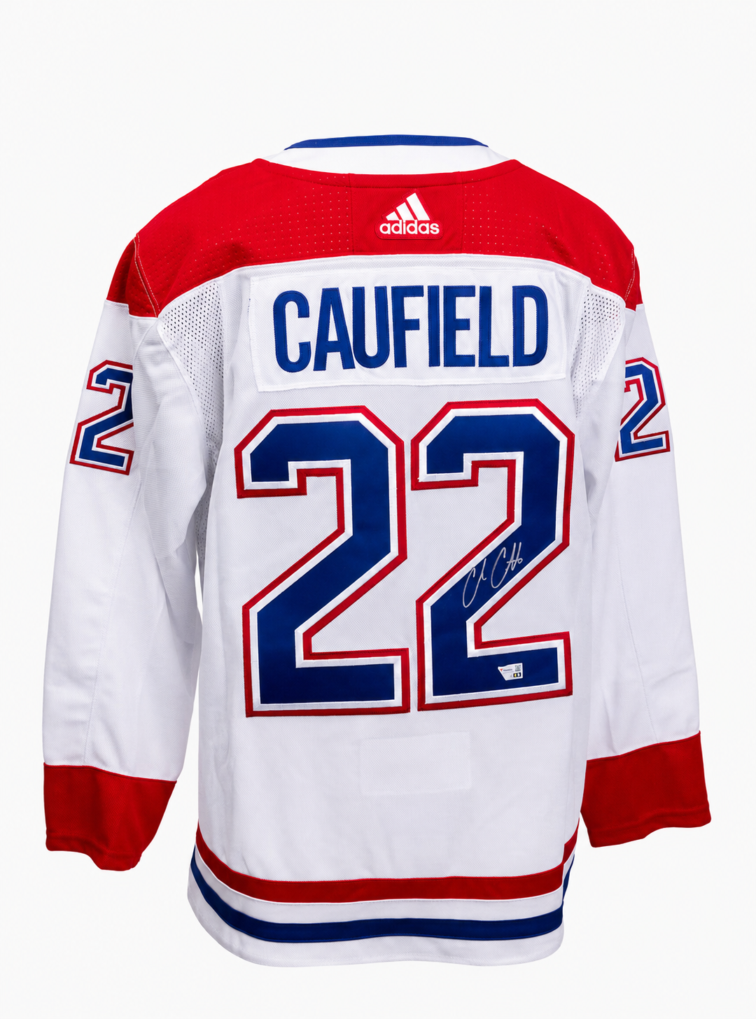 Cole Caufield RARE autographed ADIDAS #22 Montreal Canadiens white jersey 