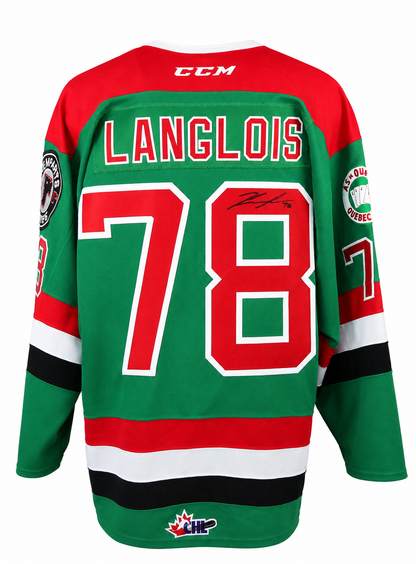 Jeremy Langlois autographed Quebec Remparts game-used jersey (Quebec ACES game)