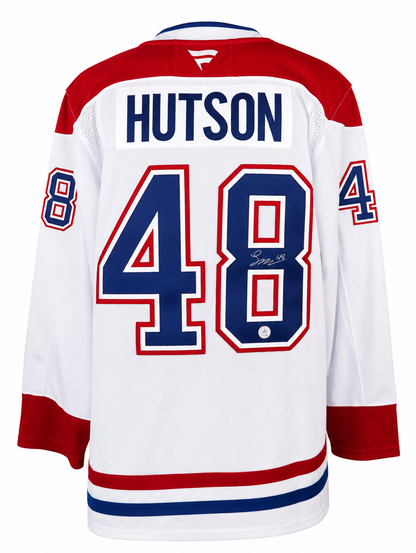 Lane Hutson Montreal Canadiens Autographed FANATICS Premium WHITE jersey