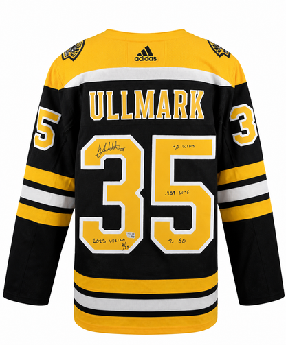 Boston Bruins Linus Ullmark Autographed Adidas Pro jersey with multiple Inscriptions numbered #4/23