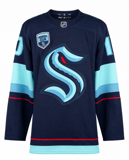 Matty Beniers autographed and certified Seattle Kraken Fanatics Premium jersey with Inaugural Season patch
