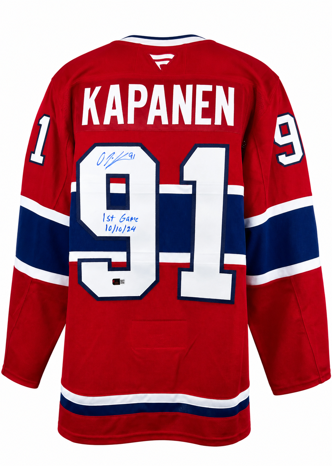 Oliver Kapanen autographed Fanatics Premium jersey with "1st Game 10/10/24" inscription