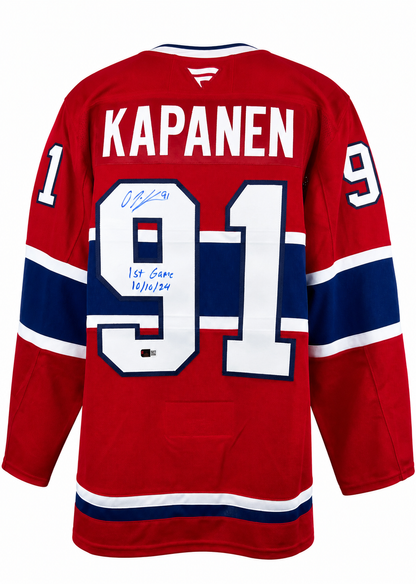 Oliver Kapanen autographed Fanatics Premium jersey with "1st Game 10/10/24" inscription