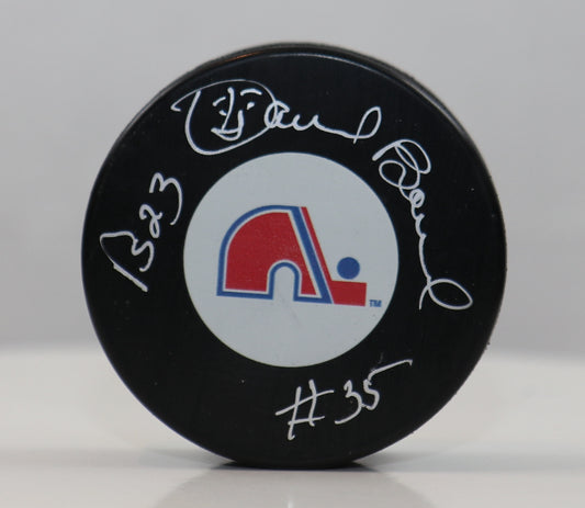 Daniel Bouchard rondelle NHL autographiée des Nordiques de Québec avec inscription