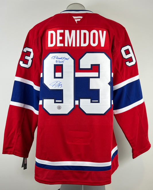 Ivan Demidov gilet Fanatic Premium autographié et certifié avec inscription 1ST NHL GOAL 4/14/25