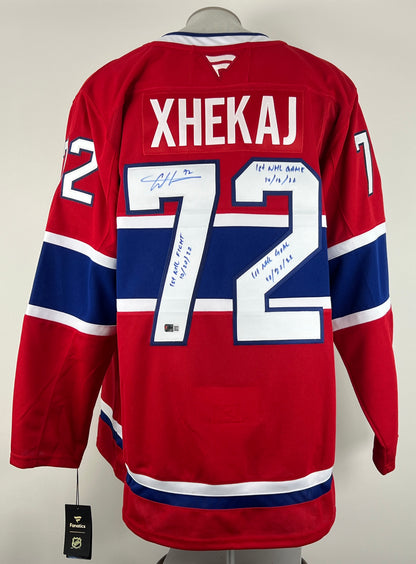 Arber Xhekaj gilet Fanatics Premium autographié des Canadiens de Montréal avec plusieurs inscriptionss