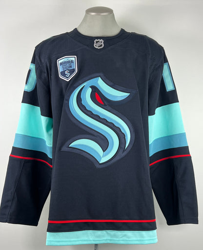 Matty Beniers autographed and certified Seattle Kraken Fanatics Premium jersey with Inaugural Season patch