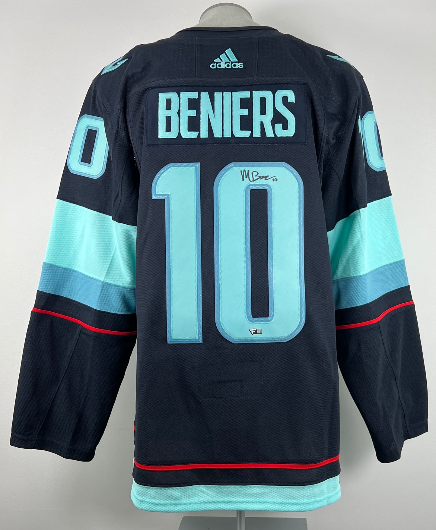 Matty Beniers autographed and certified Seattle Kraken Fanatics Premium jersey with Inaugural Season patch