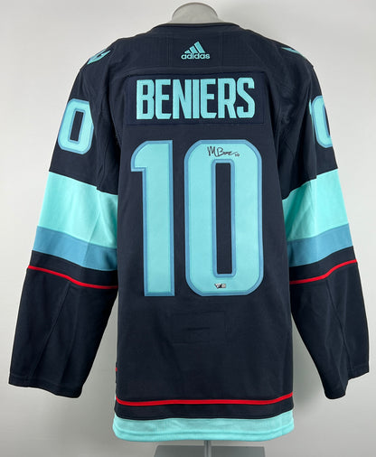 Matty Beniers autographed and certified Seattle Kraken Fanatics Premium jersey with Inaugural Season patch