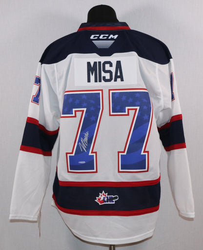 Michael Misa gilet autographié du Spirit de Saginaw de la OHL certifié Upper Deck Authenticated