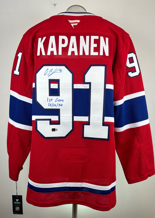 Oliver Kapanen autographed Fanatics Premium jersey with "1st Game 10/10/24" inscription