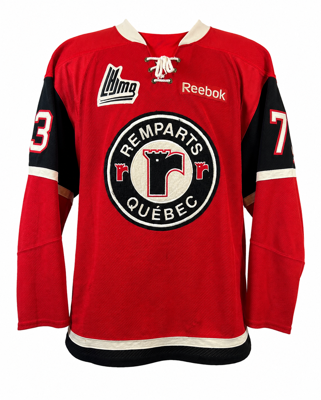 Adam Erne game-used jersey from the Quebec Remparts (QMJHL) 2012-2013 season