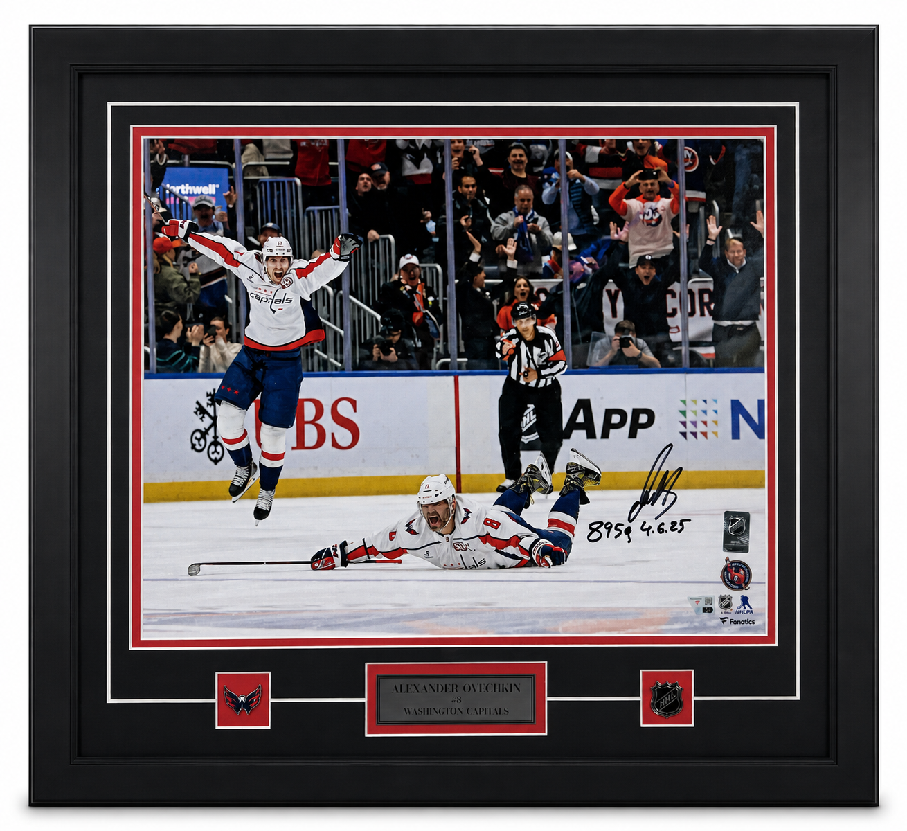 Alexander Ovechkin photo encadrée 16x20 autographiée de son 895ième but avec inscription