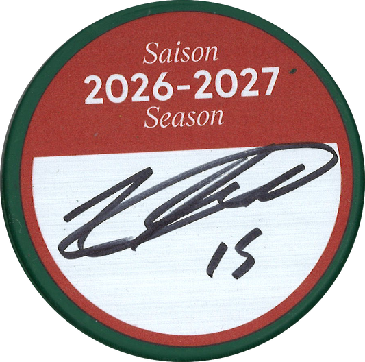 Alex Newhook rondelle DU TOURNOI DE GOLF 26-27 autographiée et certifiée