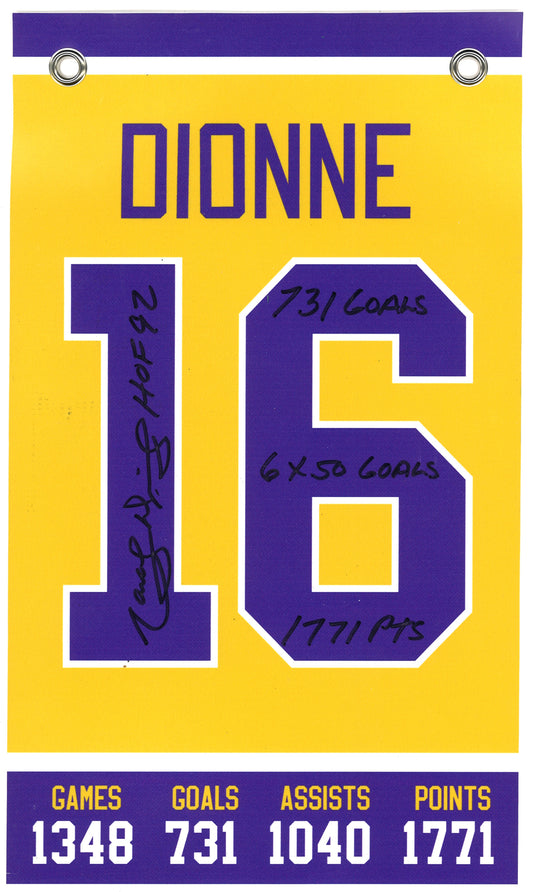 Marcel Dionne Mini-Bannière autographiée aux couleurs des Kings de Los Angeles